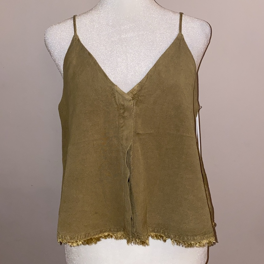 Young, Fabulous & Broke Rehan Linen Blend Swing Tank Camisole Top - Olive